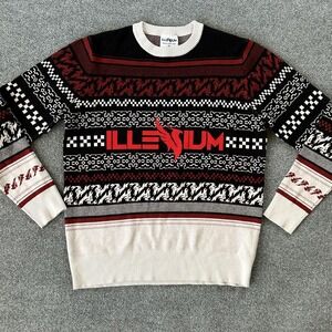 Illenium Sweater Mens XL Black Red Phoenix Logo Ugly Christmas‎ Crewneck Knit